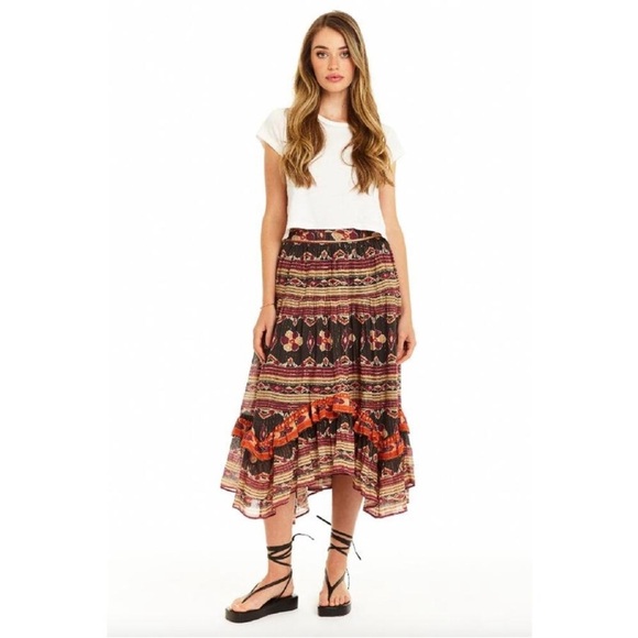 LOVE THE LABEL Mia Midi Skirt Size XS In Veronique Black Multi Tiered Ruffle - Picture 1 of 9